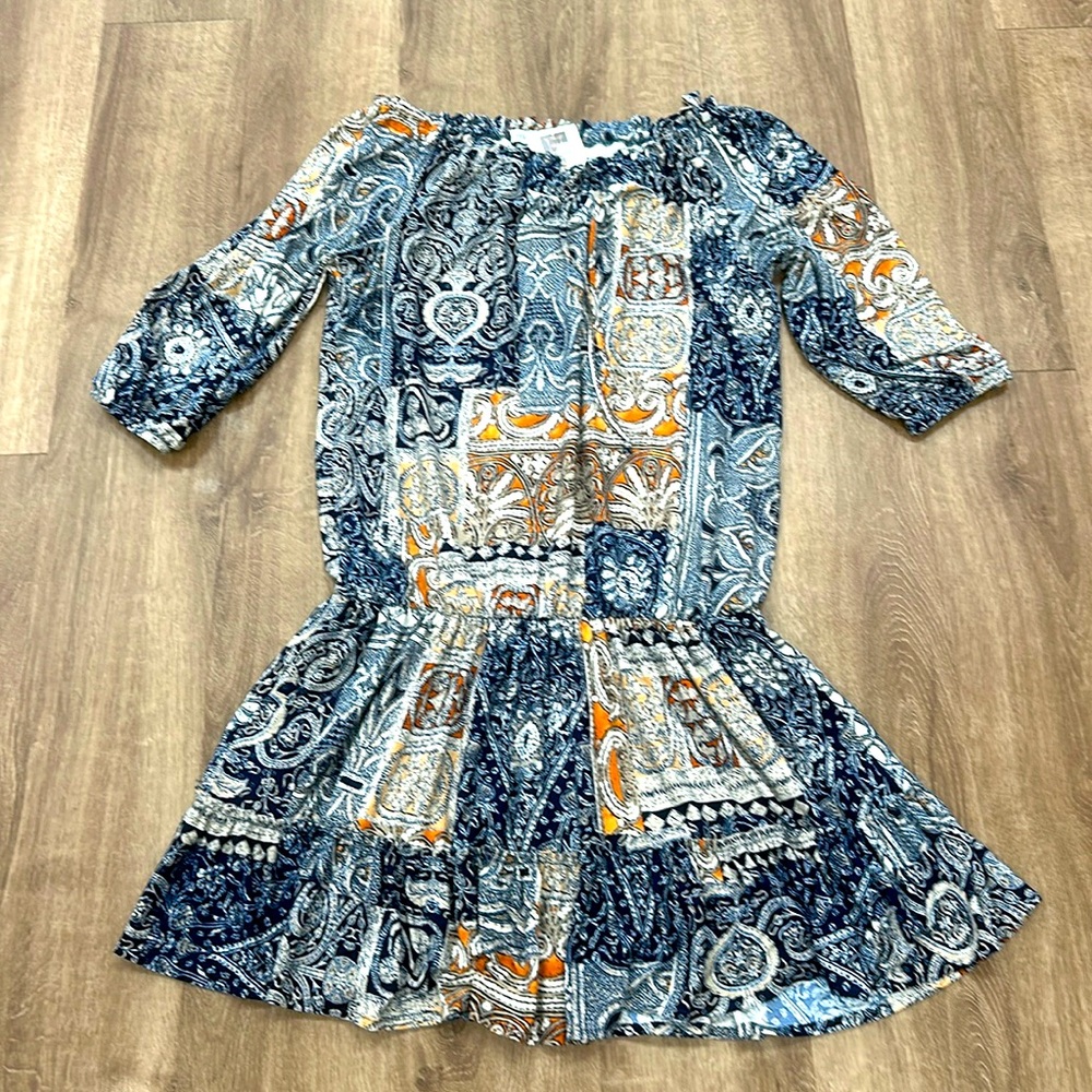Olliwia 36 Navy, tan, & orange dress size S/M
